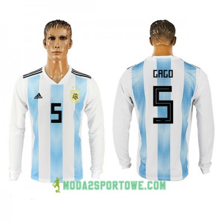 Koszulka Argentyna Gago 5 Mistrzostwa Świata 2018 Domowe Stroje Piłkarskie Długi Rękaw